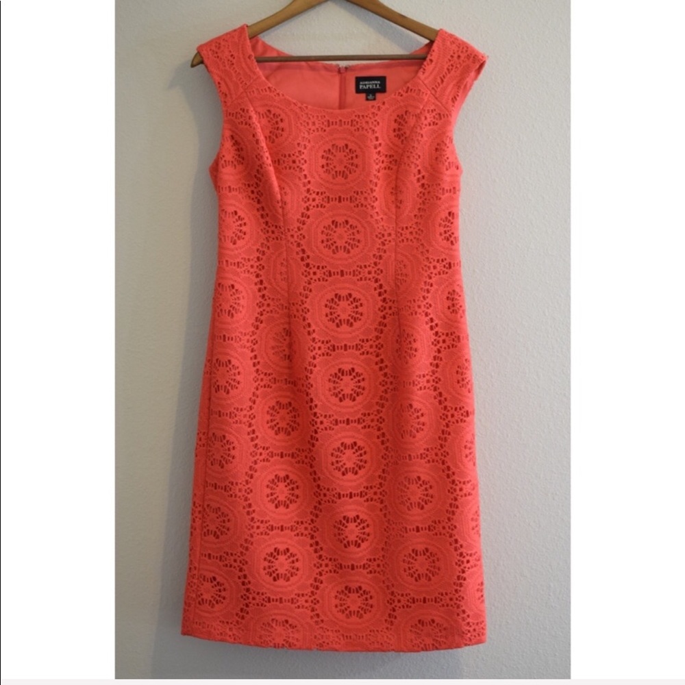 Adrianna Papell Coral Eyelet Sheath Dress